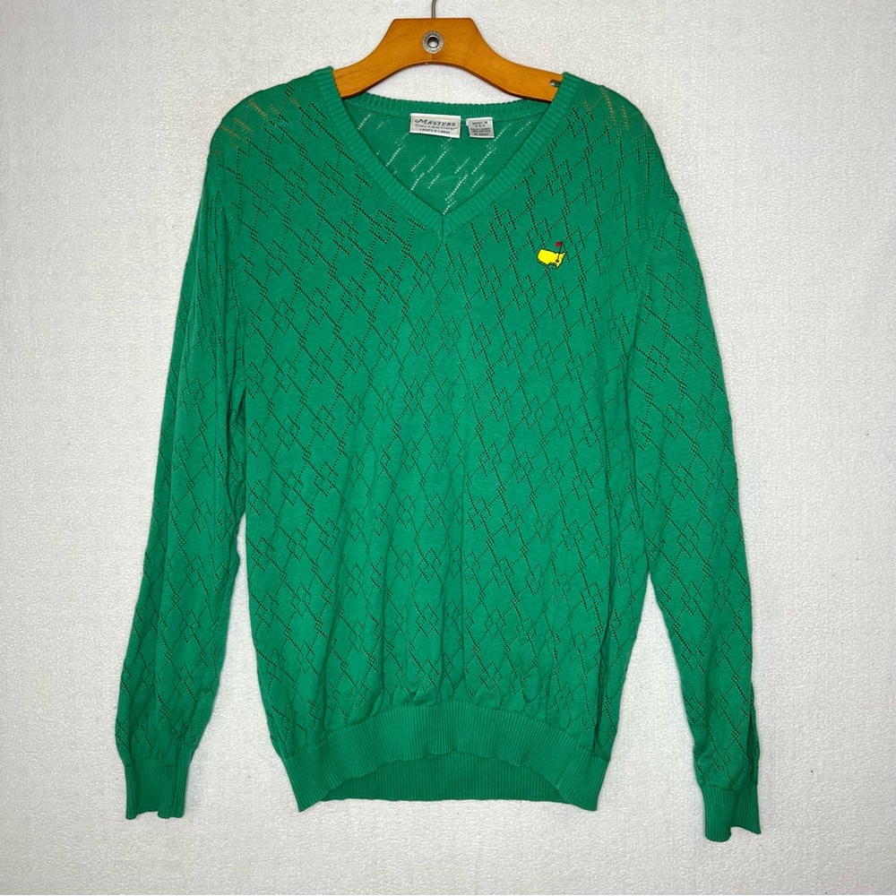 Masters Collection Ladies Green Knit Vneck Pullover Sweater Size XL